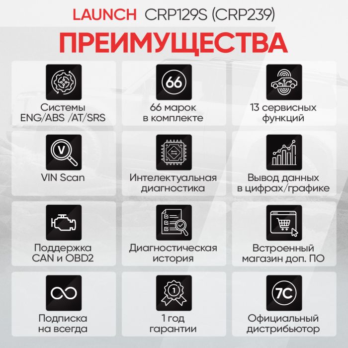 Диагностический автосканер Launch Creader CRP129S (CRP239) LNC-261