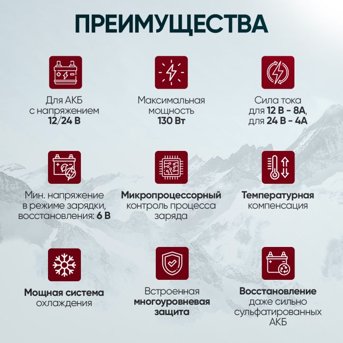 Импульсное зарядное устройство iCartool IC-CH102, 12/24В, с функцией восстановления