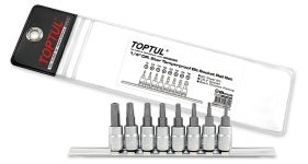 Набор торцевых головок 1/4" TORX  с отверстием T8-T40 L=37 мм на планке 8 предметов TOPTUL