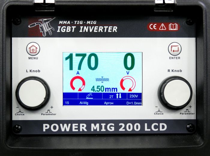 Сварочный инвертор полуавтомат Flama POWER MIG 200 LCD, MIG&MMA&TIG, 220В