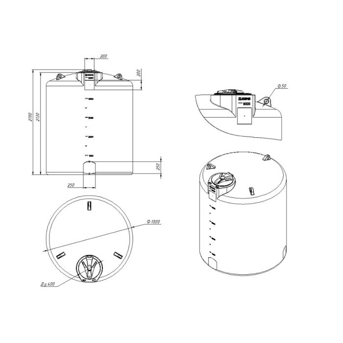 Емкость цилиндрическая вертикальная TOR 5000 л, синяя