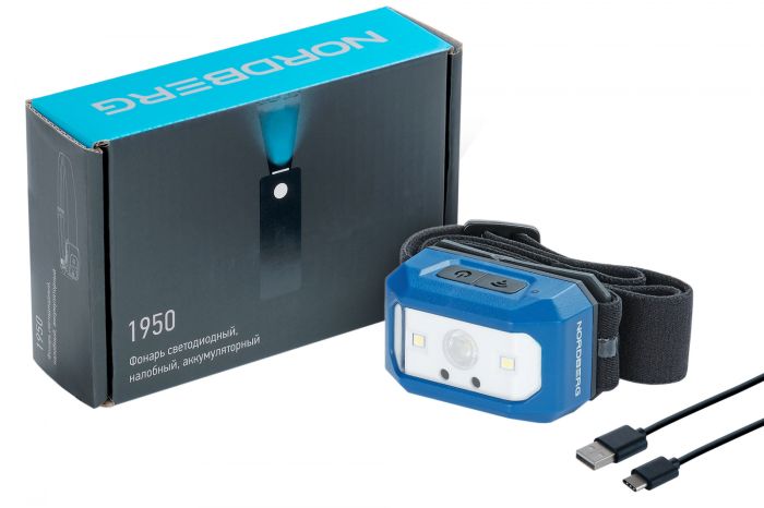 Фонарь светодиодный налобный, аккумуляторный Nordberg 1950, 3,7 В