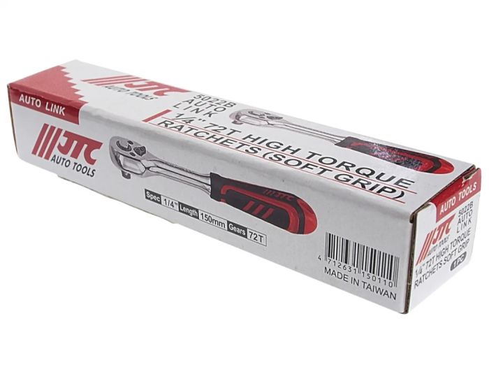 Трещотка JTC-5022B, 1/4", 72-зуб., 150мм, с резиновой рукояткой