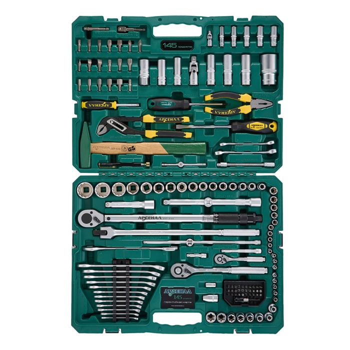 Набор инструментов в кейсе Арсенал 8899010, 145 предметов, с трещоткой, 1/2", 1/4"
