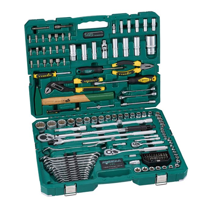 Набор инструментов в кейсе Арсенал 8899010, 145 предметов, с трещоткой, 1/2", 1/4"