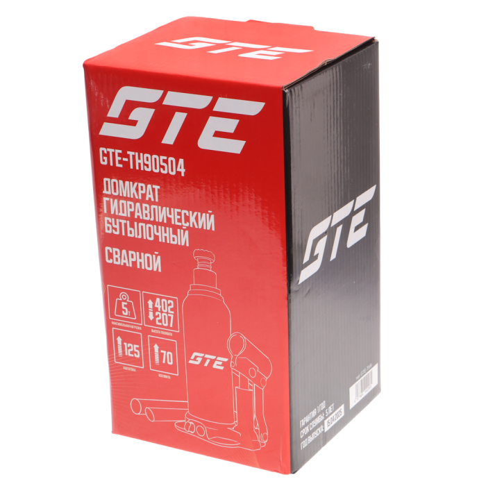 Домкрат бутылочный гидравлический 5т GTE GTE-TH90504, 207-402мм