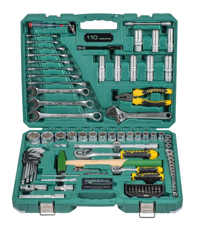 Набор инструментов в кейсе Арсенал 8145100, 110 предметов, с трещоткой, 1/2", 1/4"