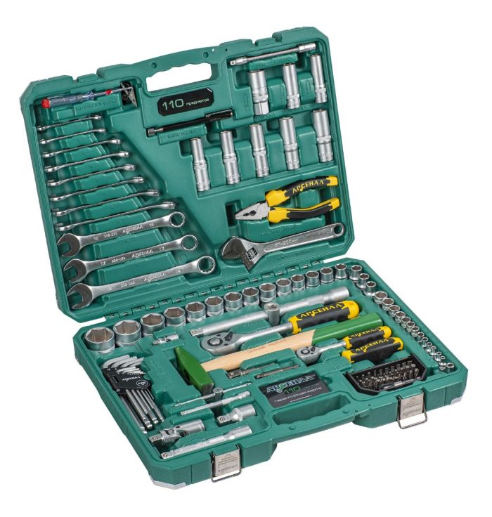 Набор инструментов в кейсе Арсенал 8145100, 110 предметов, с трещоткой, 1/2", 1/4"
