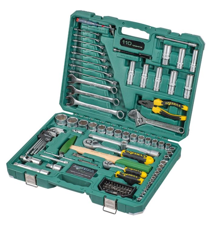 Набор инструментов в кейсе Арсенал 8145100, 110 предметов, с трещоткой, 1/2", 1/4"