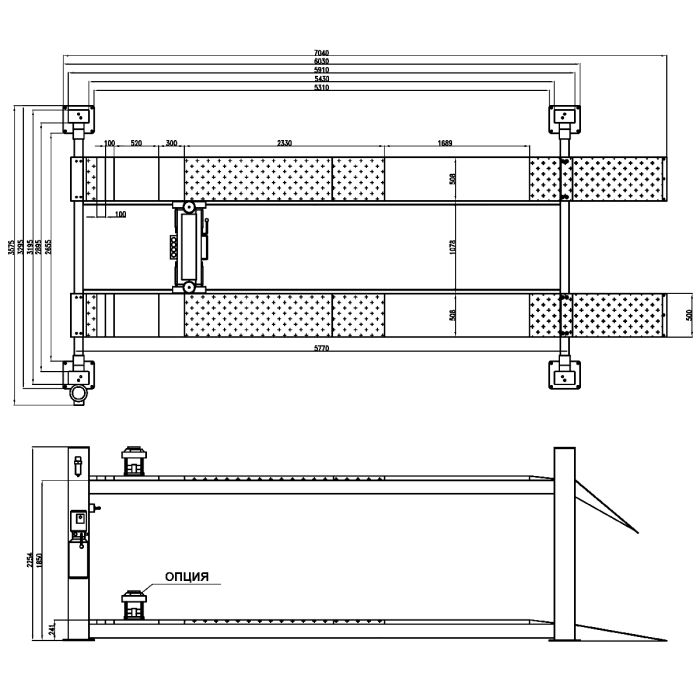 Подъемник четырехстоечный 6,5 тонн KraftWell KRW6.5, электрогидравлический, для слесарных работ, 380В