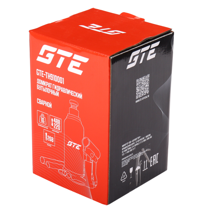Домкрат бутылочный гидравлический 10т GTE GTE-TH910001, 180-430мм