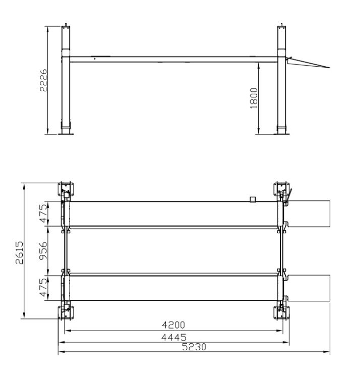 Подъемник четырехстоечный 4 тонн KraftWell QUATTRO 4F, электрогидравлический, для слесарных работ, 380В
