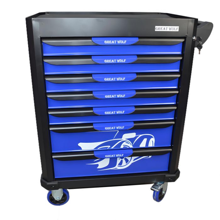 Тележка инструментальная Great Wolf GW-7ST Blue, закрытая 7 ящиков