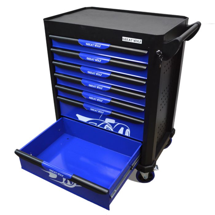 Тележка инструментальная Great Wolf GW-7ST Blue, закрытая 7 ящиков