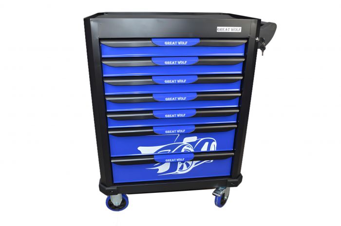 Тележка инструментальная Great Wolf GW-7ST1 Blue, 7 ящиков, с набором инструментов 249пр.