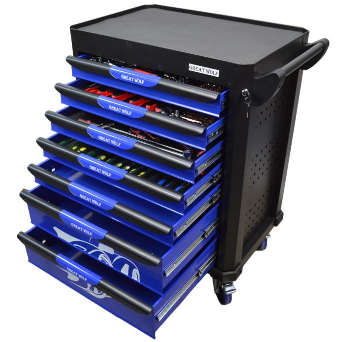 Тележка инструментальная Great Wolf GW-7ST1 Blue, 7 ящиков, с набором инструментов 249пр.