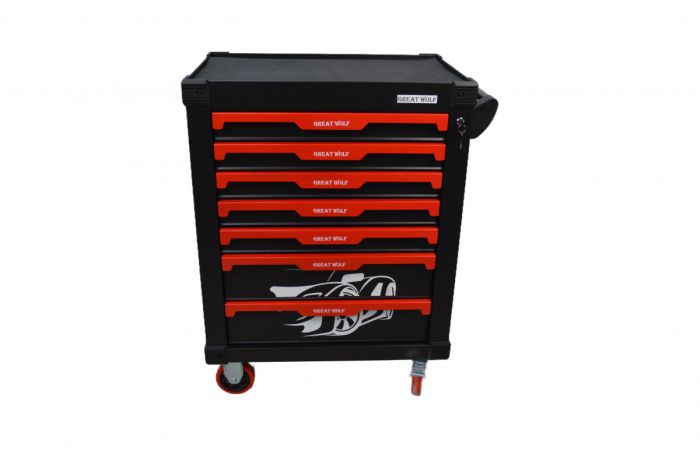 Тележка инструментальная Great Wolf GW-7ST2 Black, 7 ящиков, с набором инструментов 324пр.