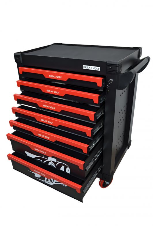 Тележка инструментальная Great Wolf GW-7ST2 Black, 7 ящиков, с набором инструментов 324пр.
