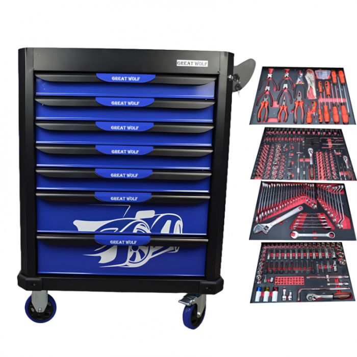 Тележка инструментальная Great Wolf GW-7ST2 Blue, 7 ящиков, с набором инструментов 324пр.