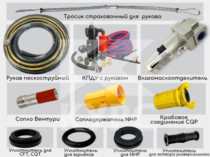 Комплект COMFORT+ на базе пескоструйного аппарата PSТ-250 с КПДУ, 32х48мм, рукав 20м, сопло 6,4мм