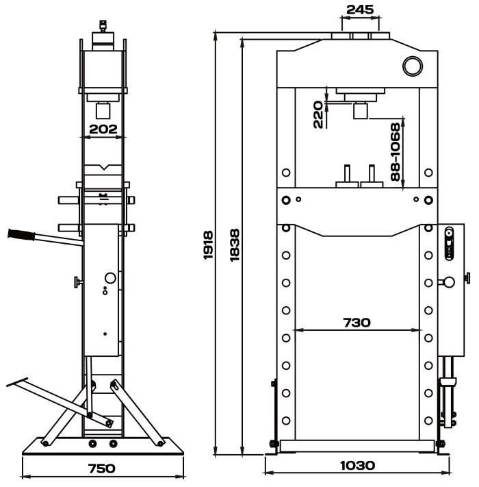 Пресс гидравлический ручной/ножной 50 тонн KraftWell KRWPR50F, напольный, гаражный