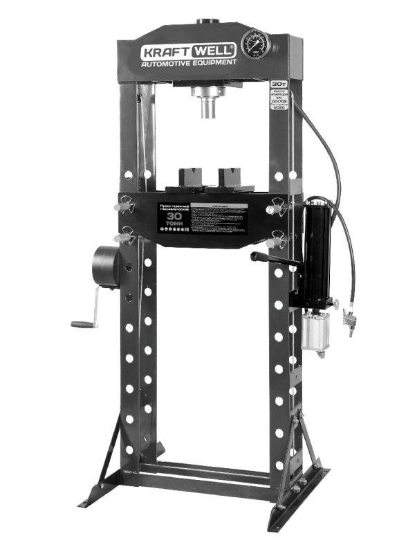 Пресс пневмогидравлический ручной 30 тонн KraftWell KRWPR30A, напольный, гаражный