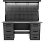 Верстак слесарный Garopt Constructor, 2 тумбы, 4+1+5 ящиков, дв. экран, подсветка, 1,8м с набором держателей