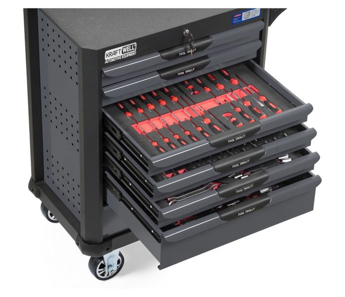 Тележка инструментальная KraftWell KRW-TTG+SET277, закрытая, 7 ящиков, с комплектом инструментов 277пр.