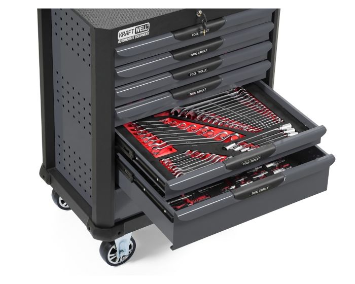 Тележка инструментальная KraftWell KRW-TTG+SET277, закрытая, 7 ящиков, с комплектом инструментов 277пр.