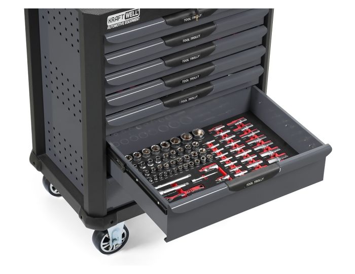 Тележка инструментальная KraftWell KRW-TTG+SET277, закрытая, 7 ящиков, с комплектом инструментов 277пр.
