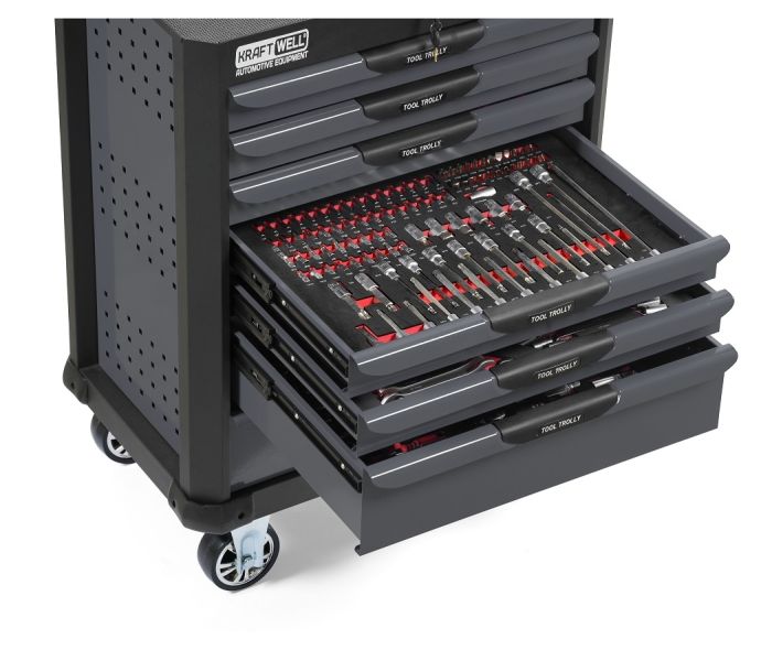 Тележка инструментальная KraftWell KRW-TTG+SET277, закрытая, 7 ящиков, с комплектом инструментов 277пр.
