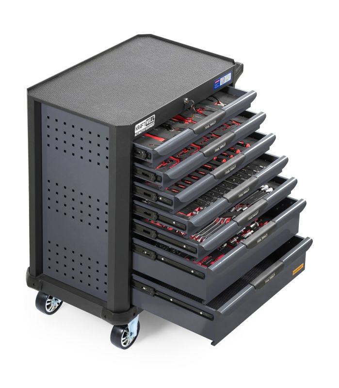 Тележка инструментальная KraftWell KRW-TTG+SET277, закрытая, 7 ящиков, с комплектом инструментов 277пр.
