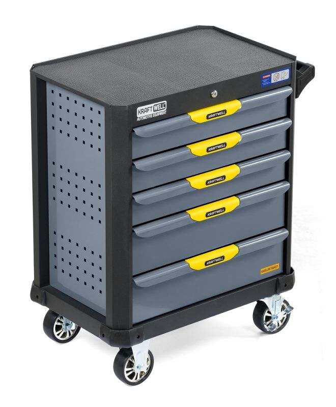 Тележка инструментальная KraftWell KRW-TTG+SET157, закрытая, 5 ящиков, с набором инструментов 157пр.