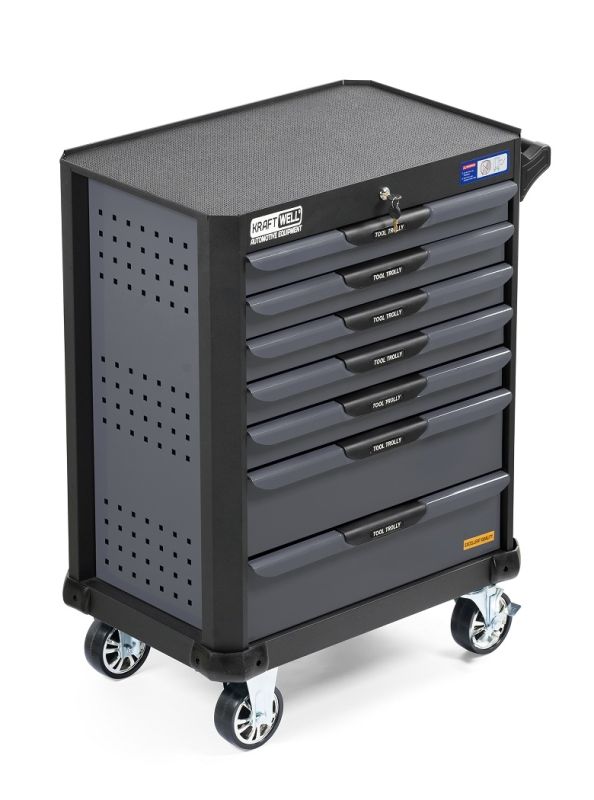 Тележка инструментальная KraftWell KRW-TTG+SET277, закрытая, 7 ящиков, с комплектом инструментов 277пр.