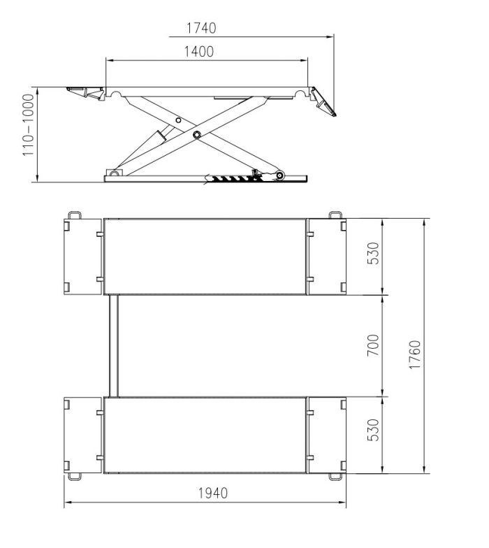 Подъемник ножничный мобильный электрогидравлический 3,5т KraftWell FORBI 3.5G/220, 220В, автомобильный