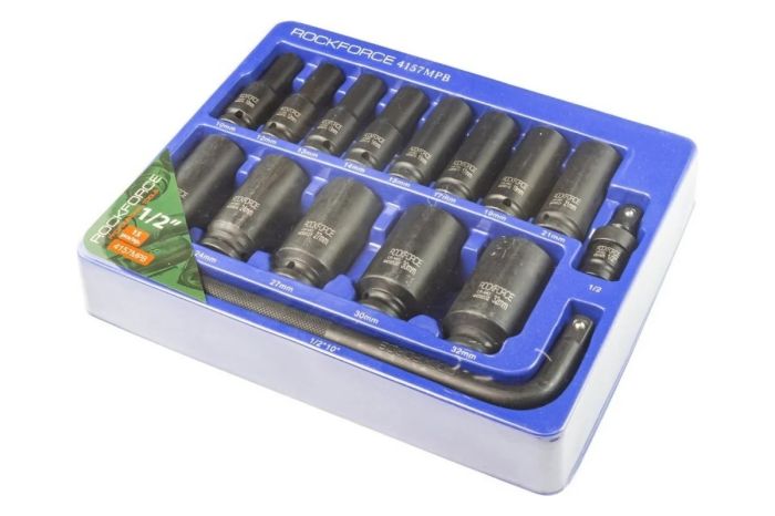 Набор ударных головок 6-гр. удлинённых Rock Force RF-4157MPB(52615), 1/2", 10-32мм, 15 пр.