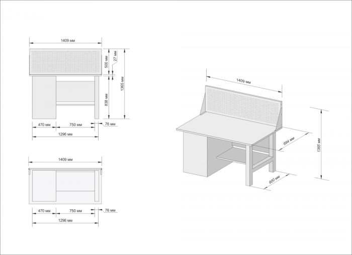 Верстак слесарный Great Wolf GWT-V1400TL1, тумба с дверью, экран