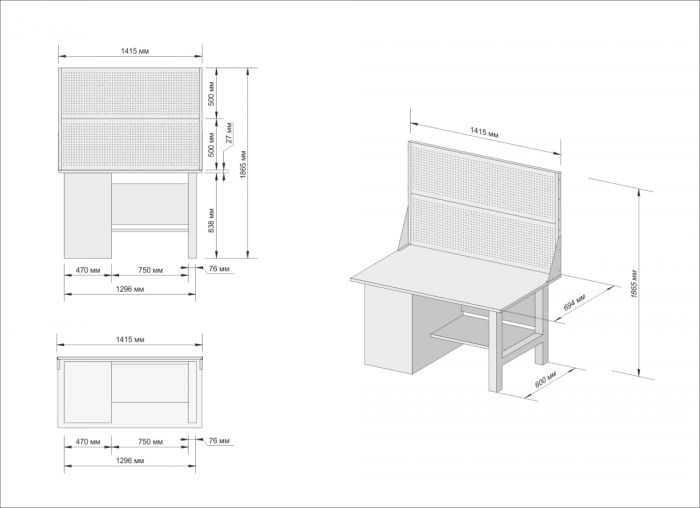 Верстак слесарный Great Wolf GWT-V1400TL2, тумба с дверью, дв. экран