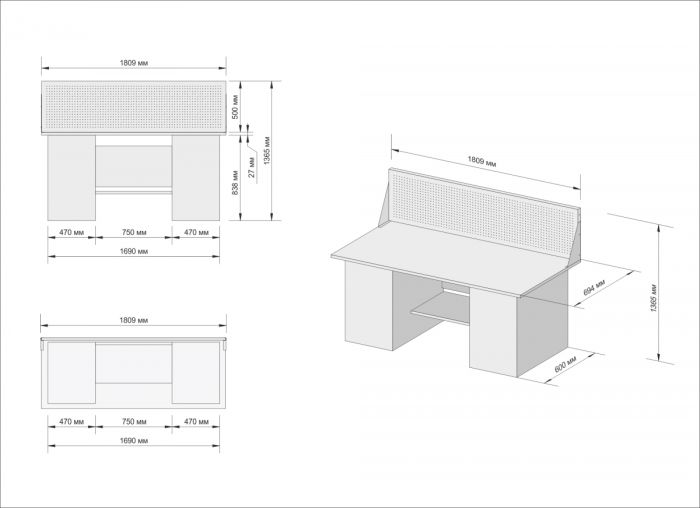 Верстак слесарный Great Wolf GWT-V1800B1, 2 тумбы, 4 ящика, тумба с дверью, экран
