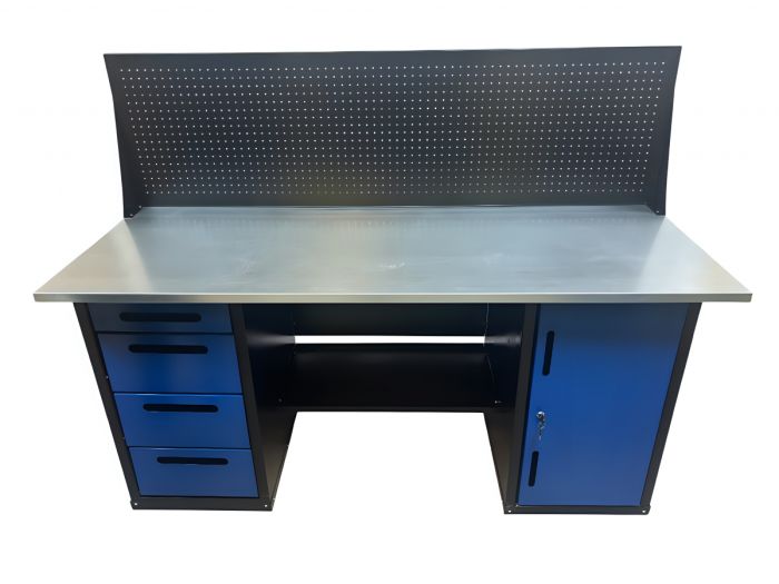 Верстак слесарный Great Wolf GWT-V1800BL1, 2 тумбы, 4 ящика, тумба с дверью, экран