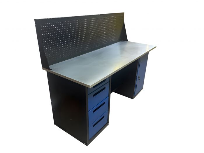 Верстак слесарный Great Wolf GWT-V1800BL1, 2 тумбы, 4 ящика, тумба с дверью, экран