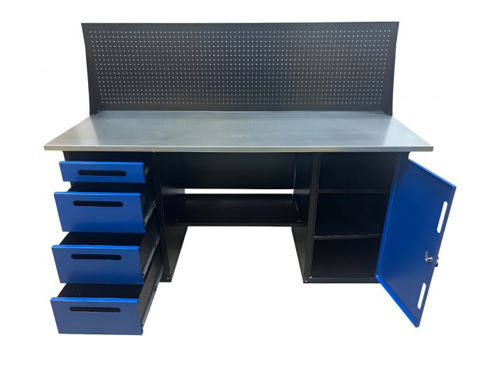 Верстак слесарный Great Wolf GWT-V1800BL1, 2 тумбы, 4 ящика, тумба с дверью, экран