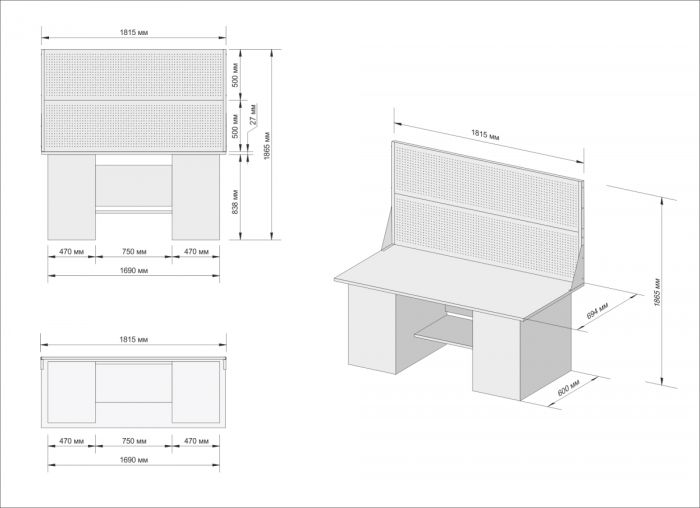 Верстак слесарный Great Wolf GWT-V1800B2, 2 тумбы, 4 ящика, тумба с дверью, дв. экран