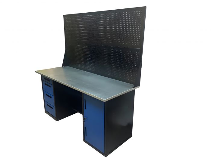 Верстак слесарный Great Wolf GWT-V1800BL2, 2 тумбы, 4 ящика, тумба с дверью, дв.экран