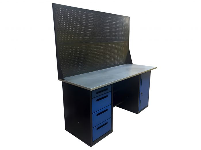 Верстак слесарный Great Wolf GWT-V1800BL2, 2 тумбы, 4 ящика, тумба с дверью, дв.экран