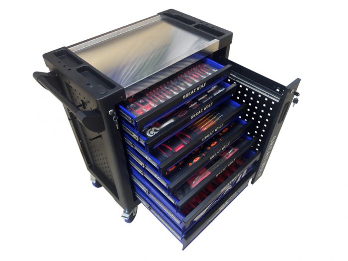 Тележка инструментальная Great Wolf GW-8ST 248 BLUE SET, 8 ящиков, с набором инструментов 248пр.