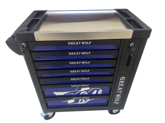 Тележка инструментальная Great Wolf GW-8ST 248 BLUE SET, 8 ящиков, с набором инструментов 248пр.