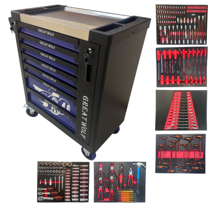 Тележка инструментальная Great Wolf GW-8ST 248 BLUE SET, 8 ящиков, с набором инструментов 248пр.