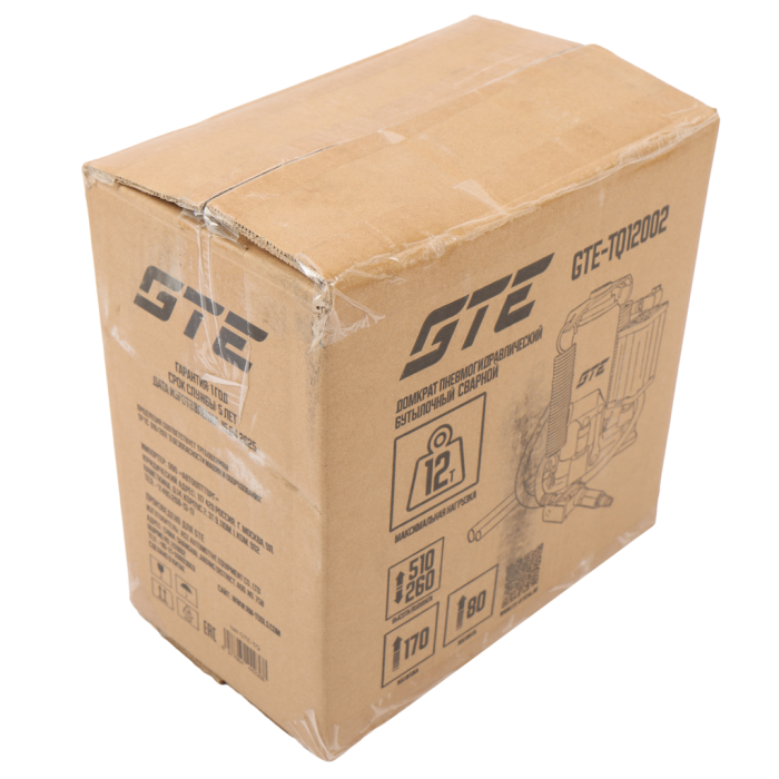 Домкрат бутылочный пневмогидравлический 12т GTE GTE-TQ12002, 260-510мм