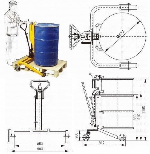 Тележка-бочкокат для снятия бочек с поддонов Euro-Lift DTR250